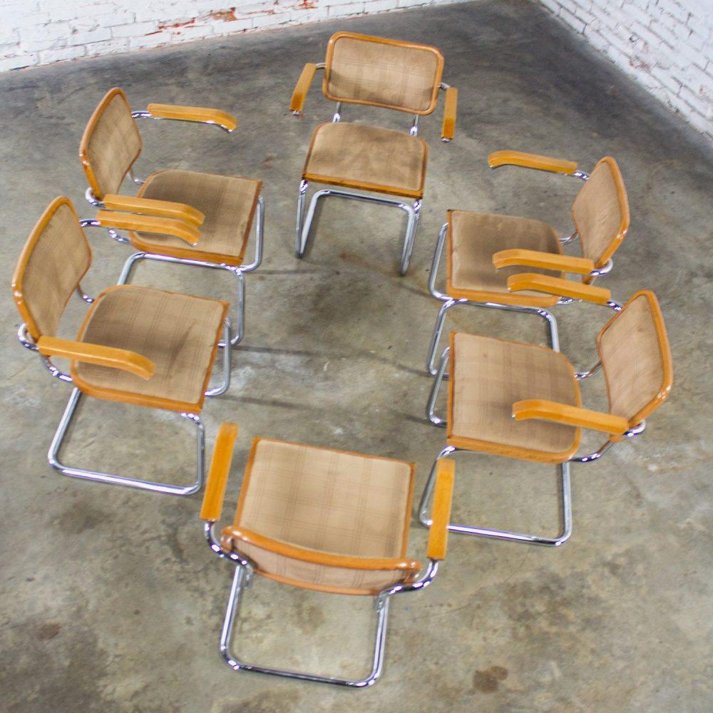 1970’s Bauhaus Cantilever Base Armchairs Made in Italy Style of Marcel Breuer Cesca Chair Set of 6