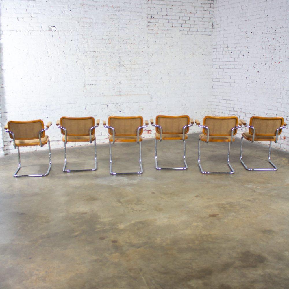 1970’s Bauhaus Cantilever Base Armchairs Made in Italy Style of Marcel Breuer Cesca Chair Set of 6