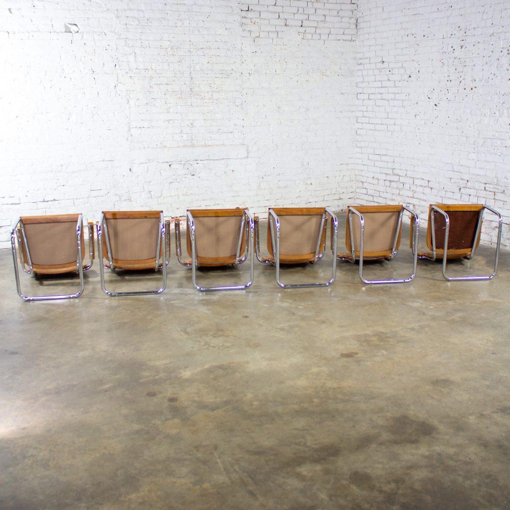 1970’s Bauhaus Cantilever Base Armchairs Made in Italy Style of Marcel Breuer Cesca Chair Set of 6