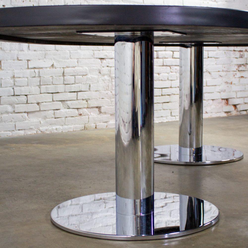 Late 20th Century Modern Monumental Oval Dining or Conference Table w/Chrome Cylindrical Double Pedestal Base