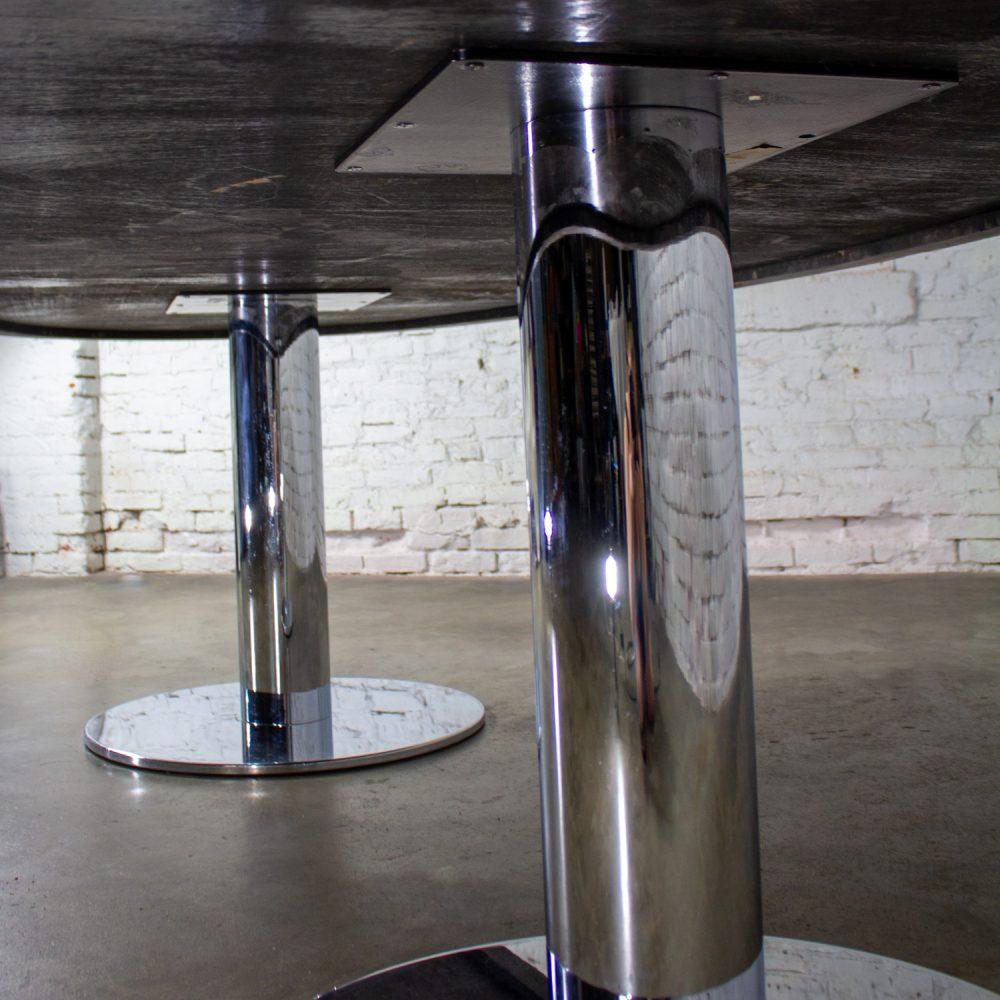 Late 20th Century Modern Monumental Oval Dining or Conference Table w/Chrome Cylindrical Double Pedestal Base