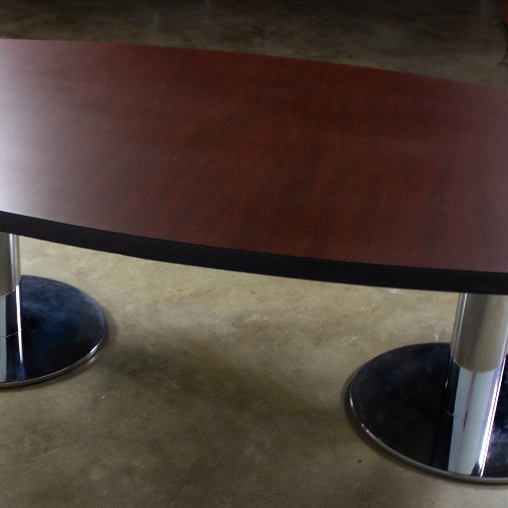 Late 20th Century Modern Monumental Oval Dining or Conference Table w/Chrome Cylindrical Double Pedestal Base