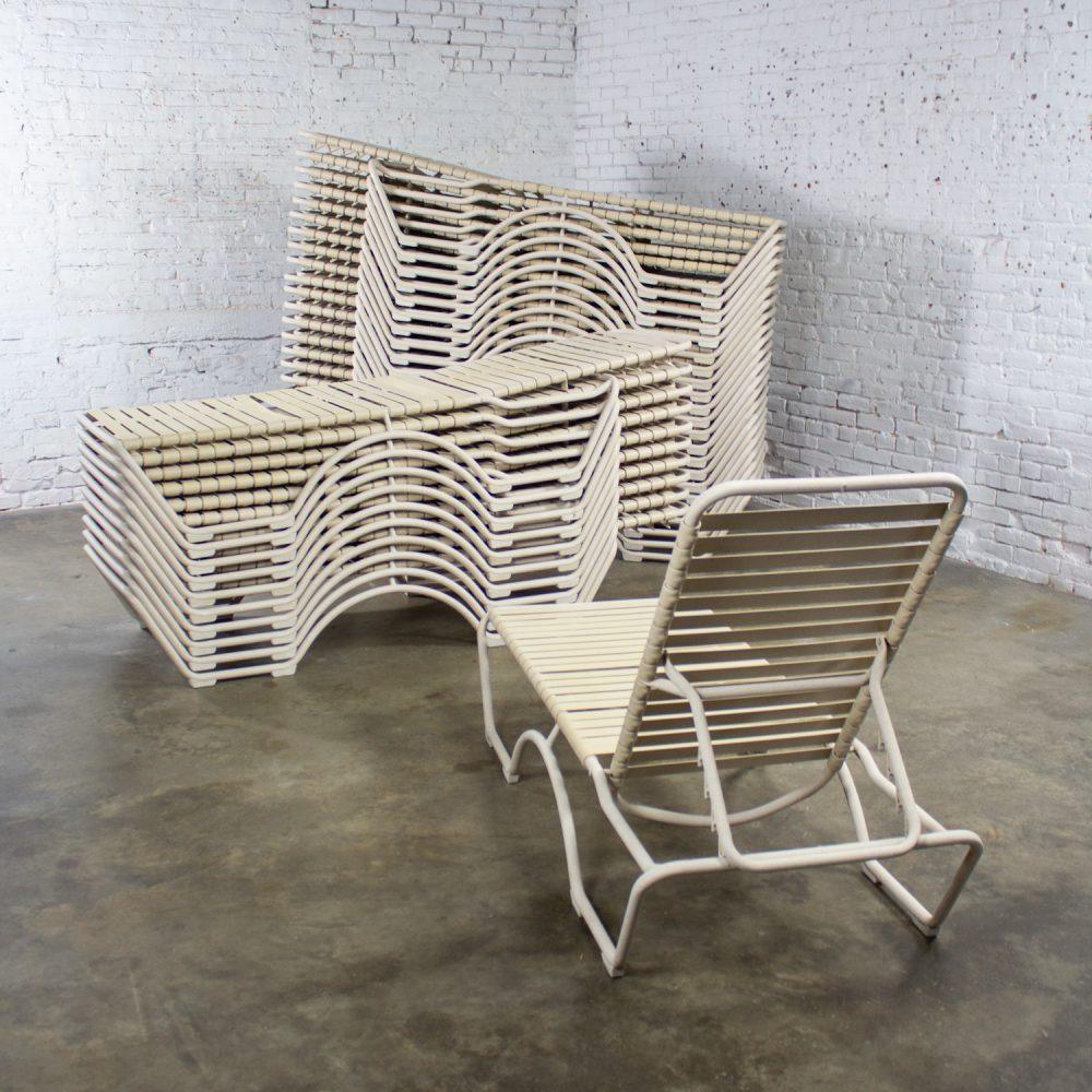 Late 20th Century Mid-Century Modern Set of 33 Tropitone Kahana Stackable Chaise Lounges w/Vinyl Straps & Aluminum Frame