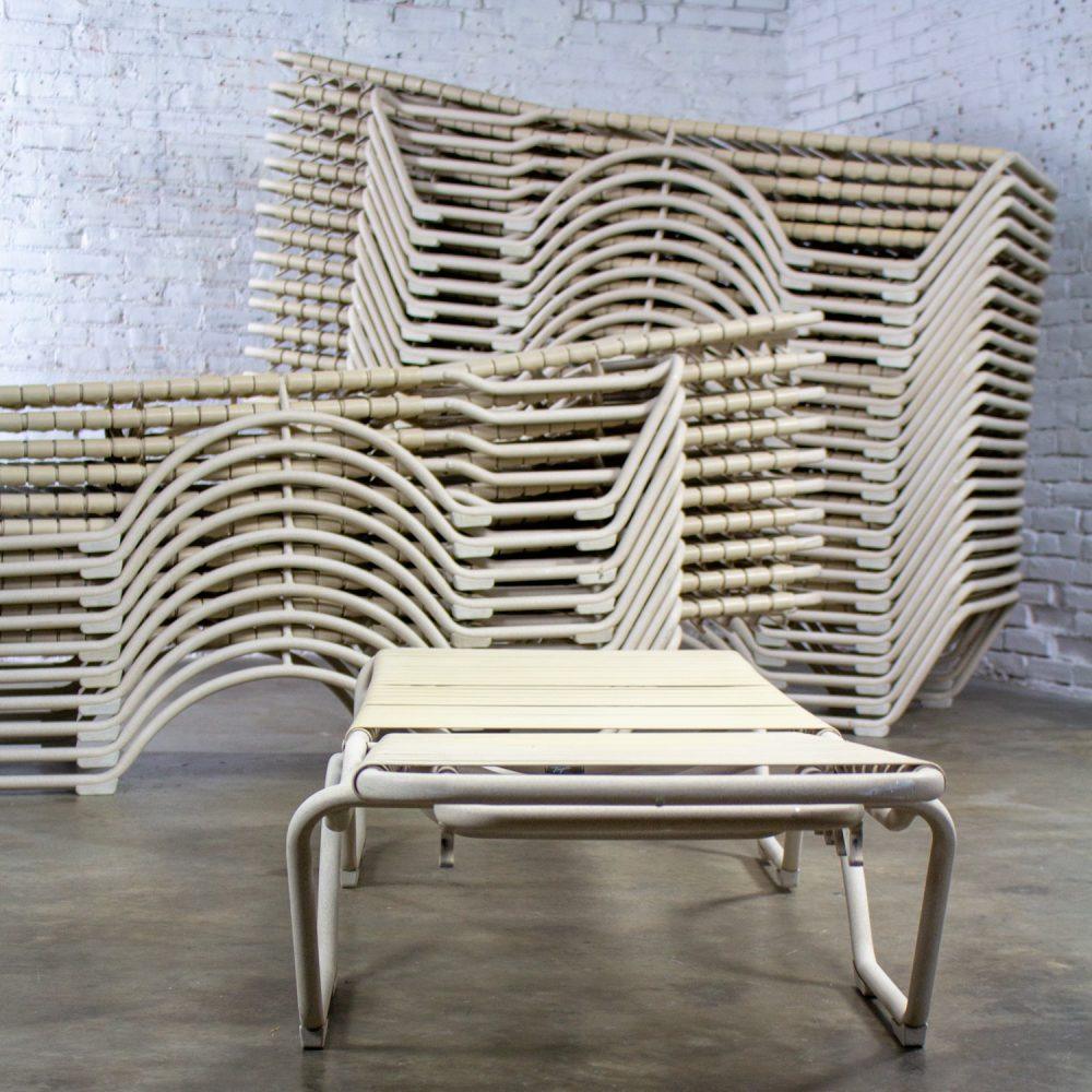 Late 20th Century Mid-Century Modern Set of 33 Tropitone Kahana Stackable Chaise Lounges w/Vinyl Straps & Aluminum Frame