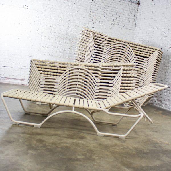 Late 20th Century Mid-Century Modern Set of 33 Tropitone Kahana Stackable Chaise Lounges w/Vinyl Straps & Aluminum Frame