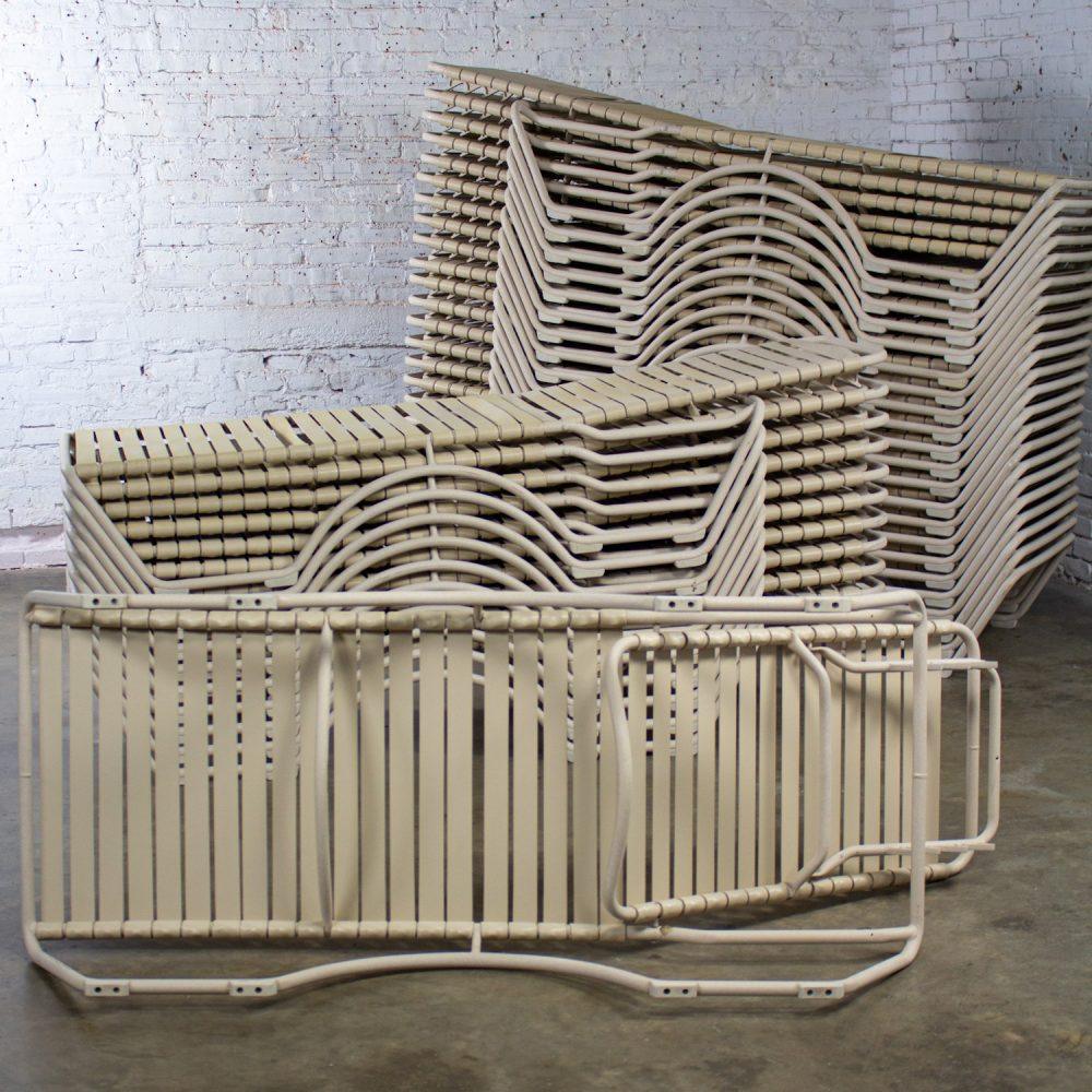 Late 20th Century Mid-Century Modern Set of 33 Tropitone Kahana Stackable Chaise Lounges w/Vinyl Straps & Aluminum Frame