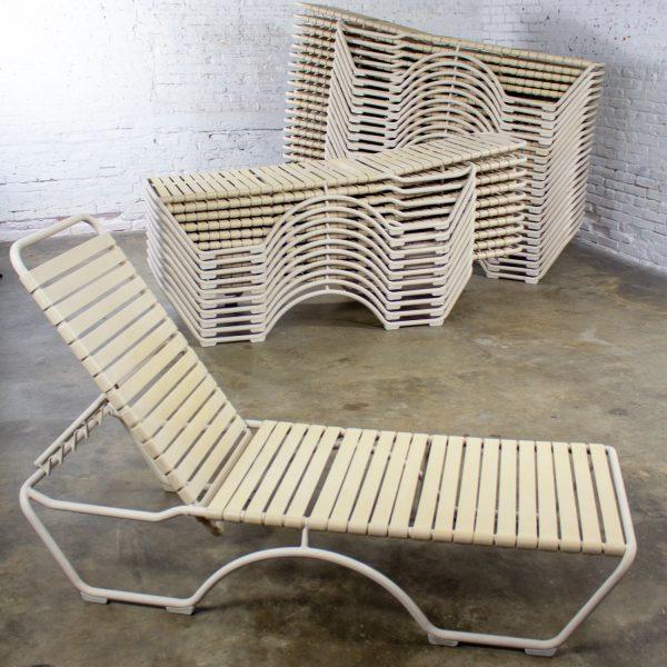Late 20th Century Mid-Century Modern Set of 33 Tropitone Kahana Stackable Chaise Lounges w/Vinyl Straps & Aluminum Frame