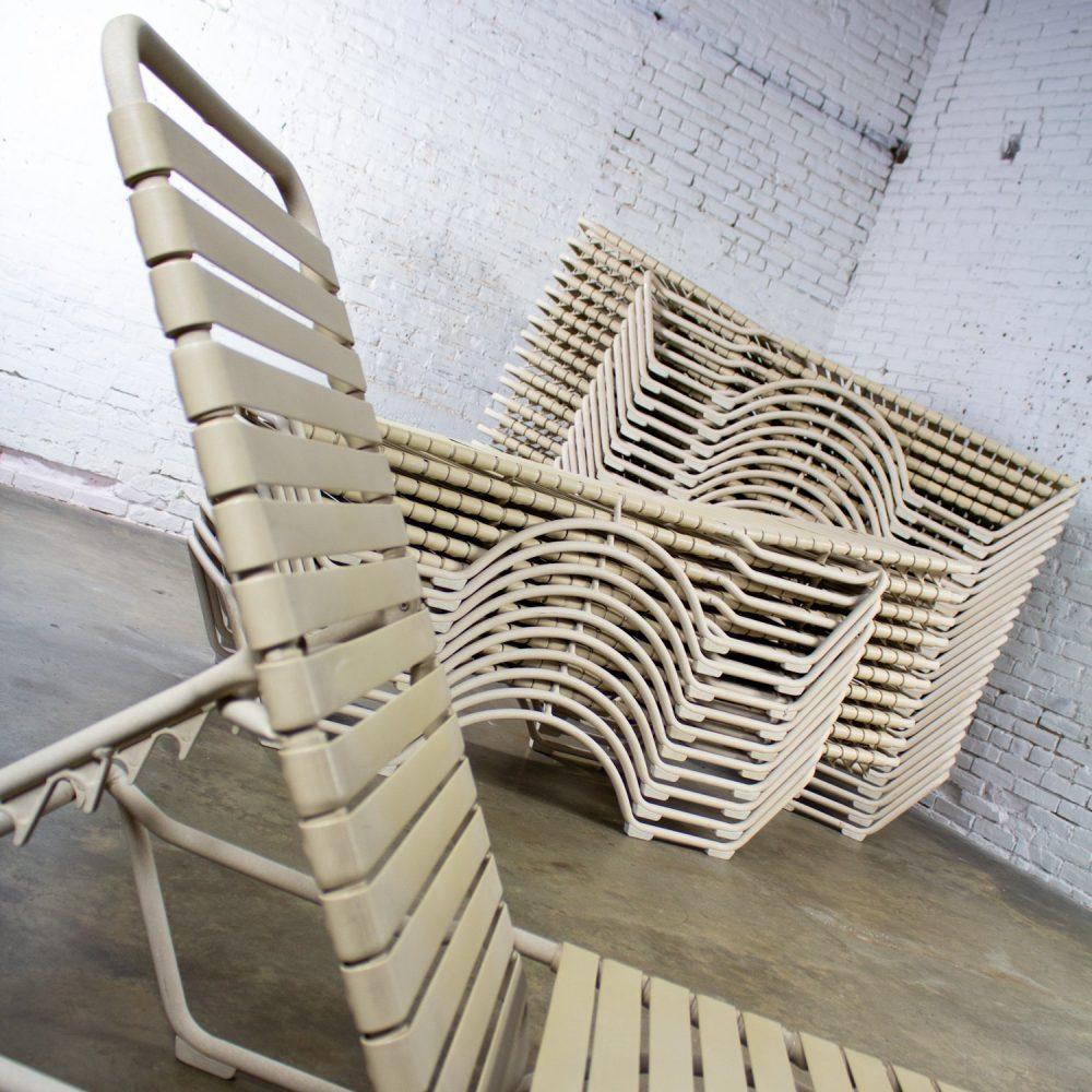 Late 20th Century Mid-Century Modern Set of 33 Tropitone Kahana Stackable Chaise Lounges w/Vinyl Straps & Aluminum Frame