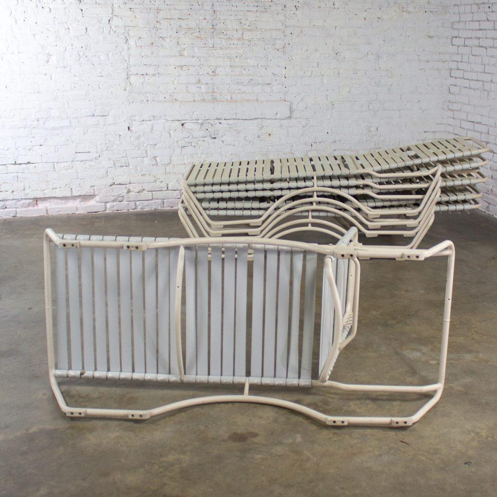 1950-1960’s Mid-Century Modern Set of 6 Tropitone Kahana Stackable Chaise Lounges w/Vinyl Straps & Aluminum Frame