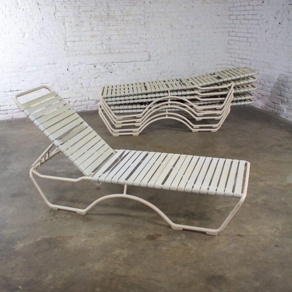 1950-1960’s Mid-Century Modern Set of 6 Tropitone Kahana Stackable Chaise Lounges w/Vinyl Straps & Aluminum Frame