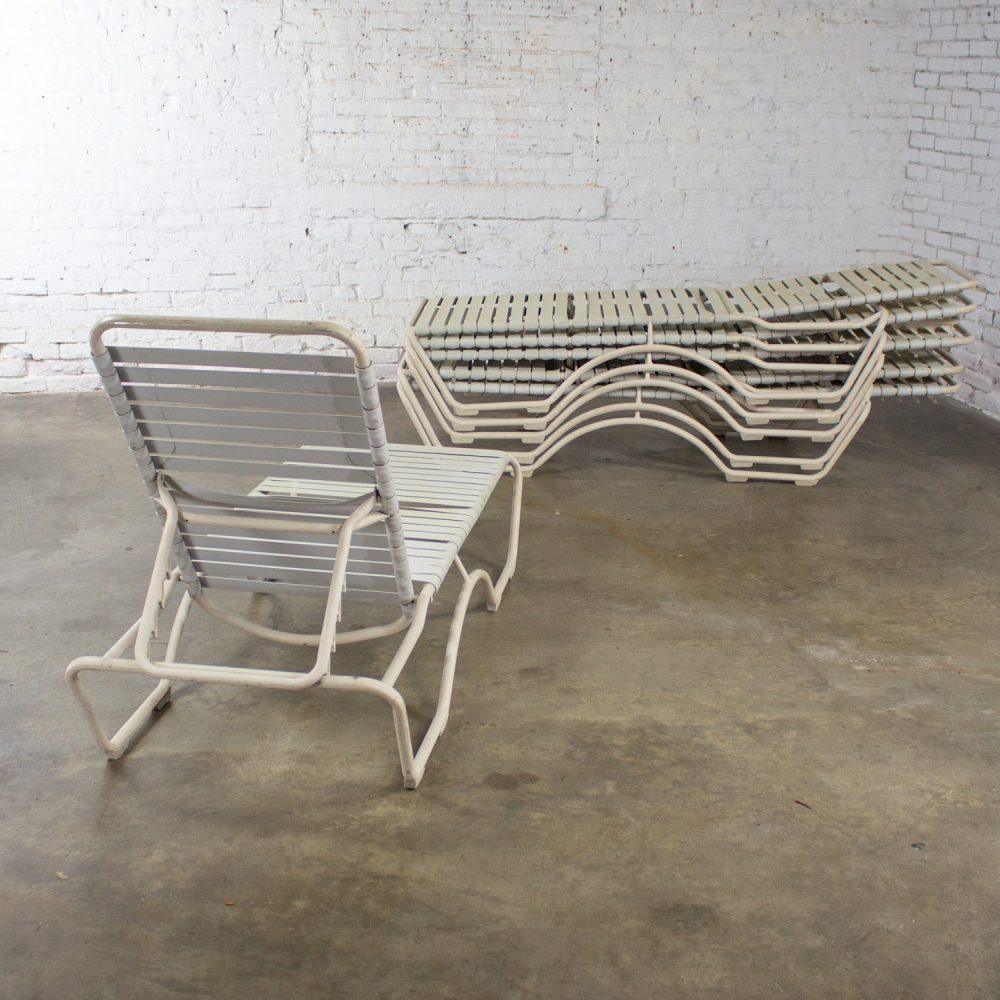 1950-1960’s Mid-Century Modern Set of 6 Tropitone Kahana Stackable Chaise Lounges w/Vinyl Straps & Aluminum Frame