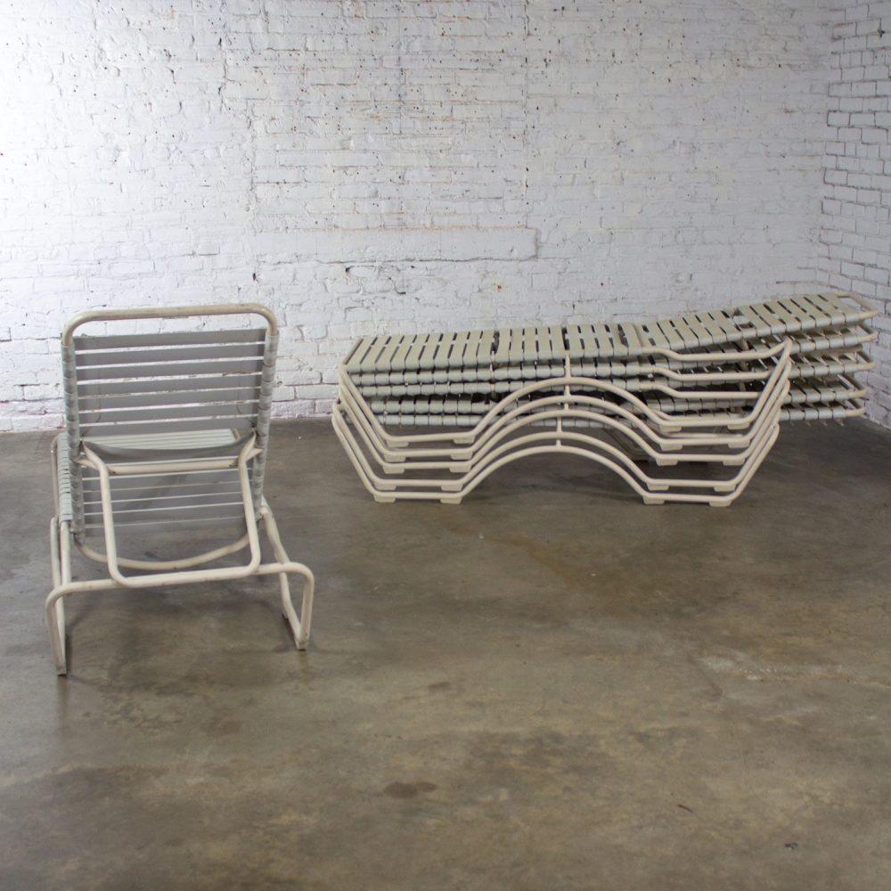 1950-1960’s Mid-Century Modern Set of 6 Tropitone Kahana Stackable Chaise Lounges w/Vinyl Straps & Aluminum Frame