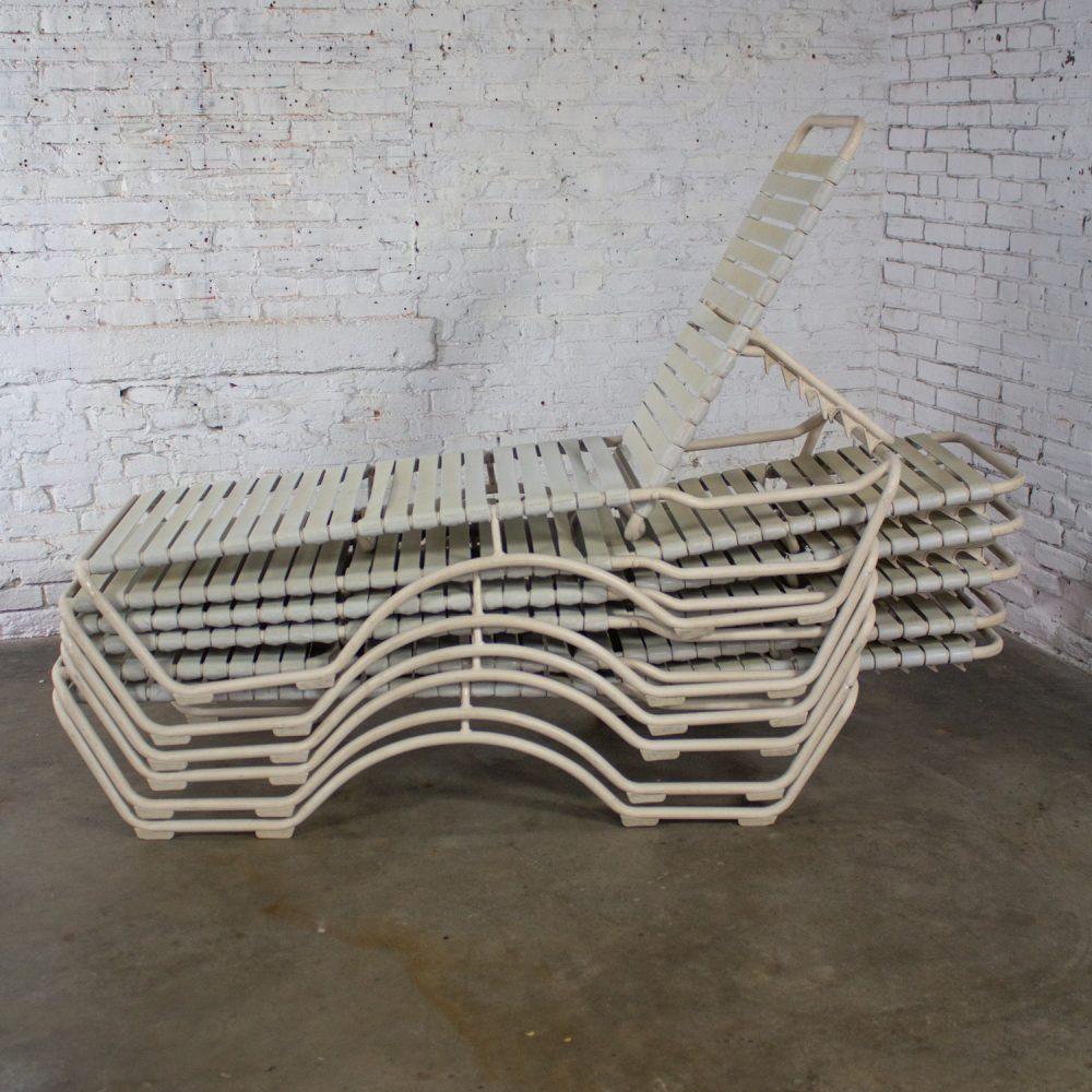 1950-1960’s Mid-Century Modern Set of 6 Tropitone Kahana Stackable Chaise Lounges w/Vinyl Straps & Aluminum Frame