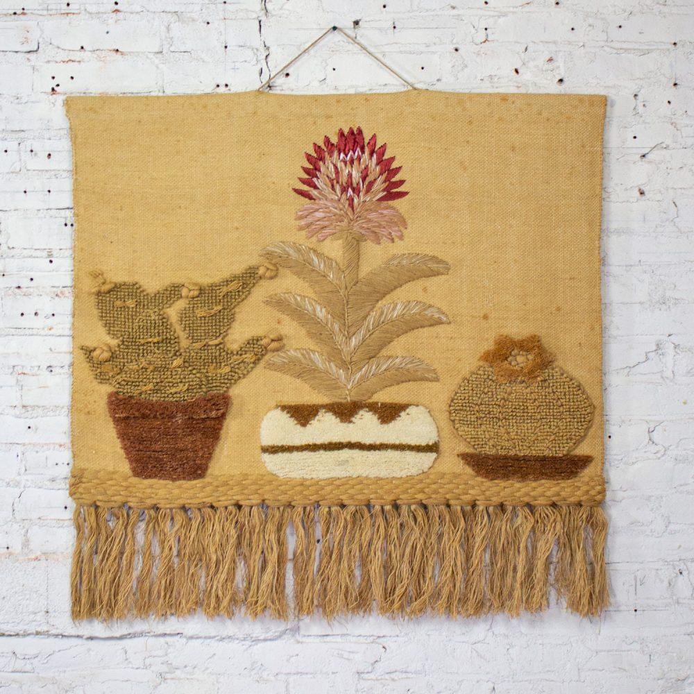 1989 Bohemian Modern Macrame Textile Woven I.C.A. Cactus Wall Hanging in the Style of Don Freedman