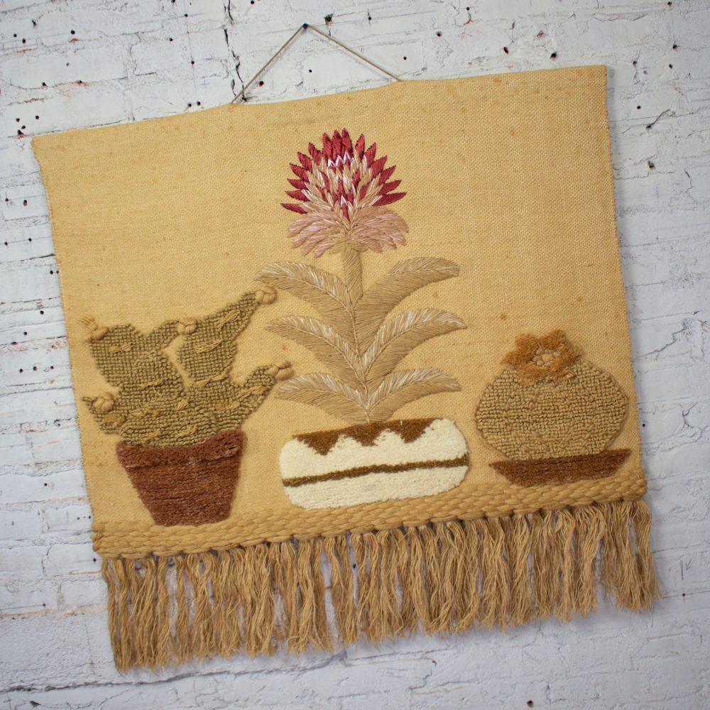 1989 Bohemian Modern Macrame Textile Woven I.C.A. Cactus Wall Hanging in the Style of Don Freedman