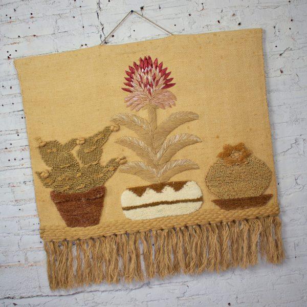 1989 Bohemian Modern Macrame Textile Woven I.C.A. Cactus Wall Hanging in the Style of Don Freedman