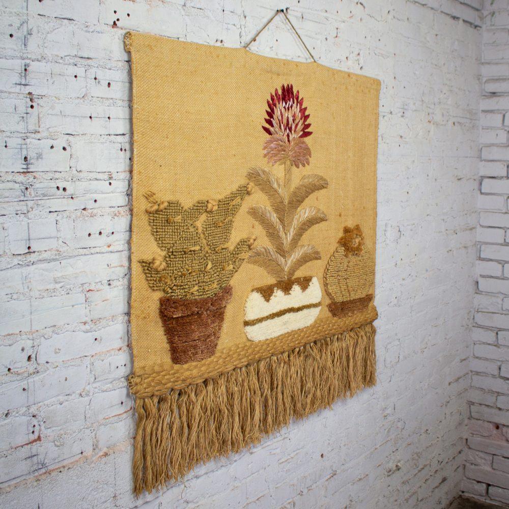1989 Bohemian Modern Macrame Textile Woven I.C.A. Cactus Wall Hanging in the Style of Don Freedman