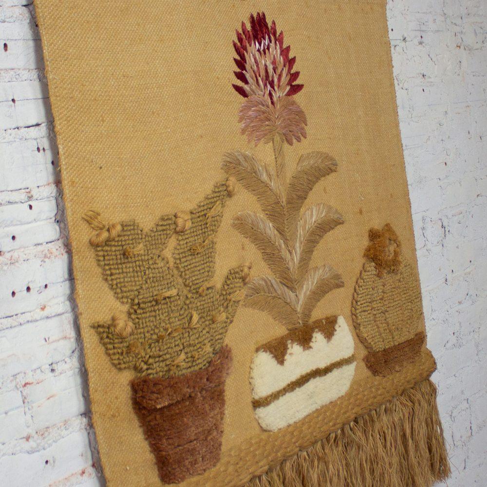1989 Bohemian Modern Macrame Textile Woven I.C.A. Cactus Wall Hanging in the Style of Don Freedman