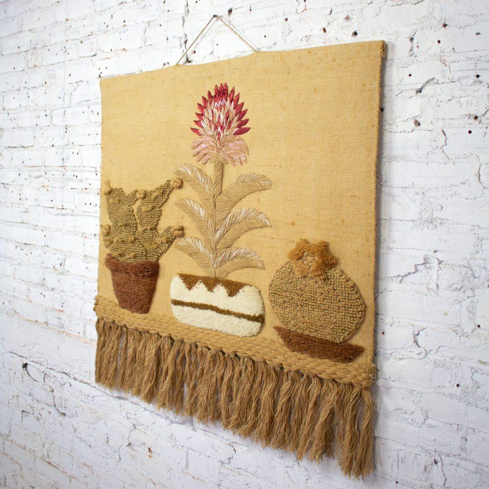 1989 Bohemian Modern Macrame Textile Woven I.C.A. Cactus Wall Hanging in the Style of Don Freedman
