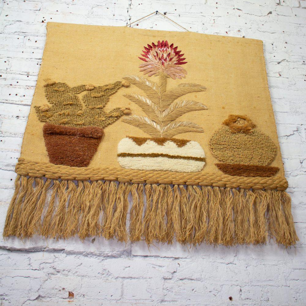 1989 Bohemian Modern Macrame Textile Woven I.C.A. Cactus Wall Hanging in the Style of Don Freedman