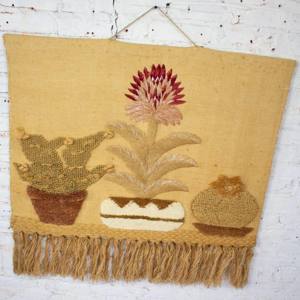 1989 Bohemian Modern Macrame Textile Woven I.C.A. Cactus Wall Hanging in the Style of Don Freedman