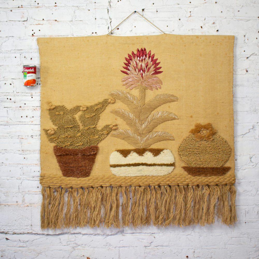 1989 Bohemian Modern Macrame Textile Woven I.C.A. Cactus Wall Hanging in the Style of Don Freedman