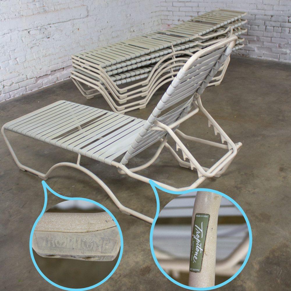 1950-1960’s Mid-Century Modern Set of 6 Tropitone Kahana Stackable Chaise Lounges w/Vinyl Straps & Aluminum Frame
