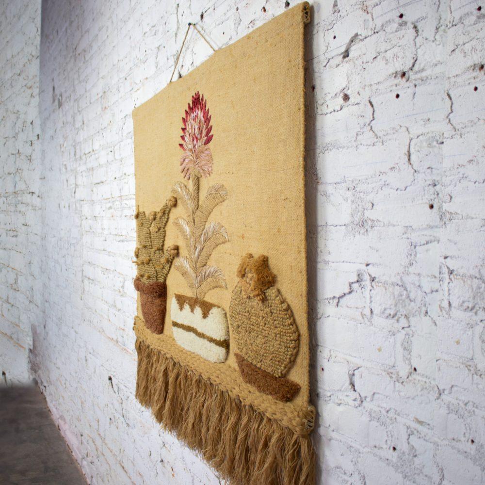 1989 Bohemian Modern Macrame Textile Woven I.C.A. Cactus Wall Hanging in the Style of Don Freedman