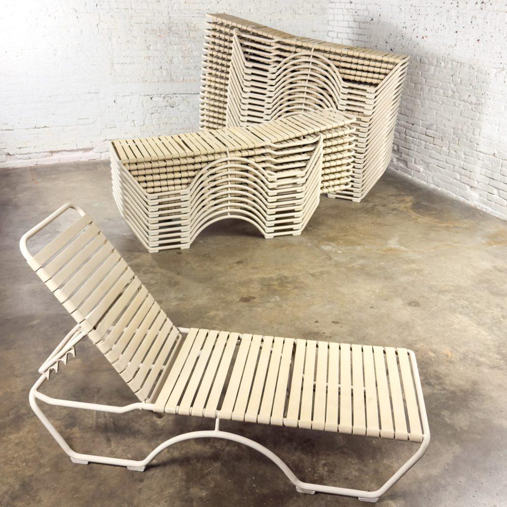 Late 20th Century Mid-Century Modern Set of 33 Tropitone Kahana Stackable Chaise Lounges w/Vinyl Straps & Aluminum Frame