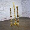 20th Century Moroccan Bohemian & Boho Chic Style Set of 3 Tiered Turned Brass Floor Candlesticks