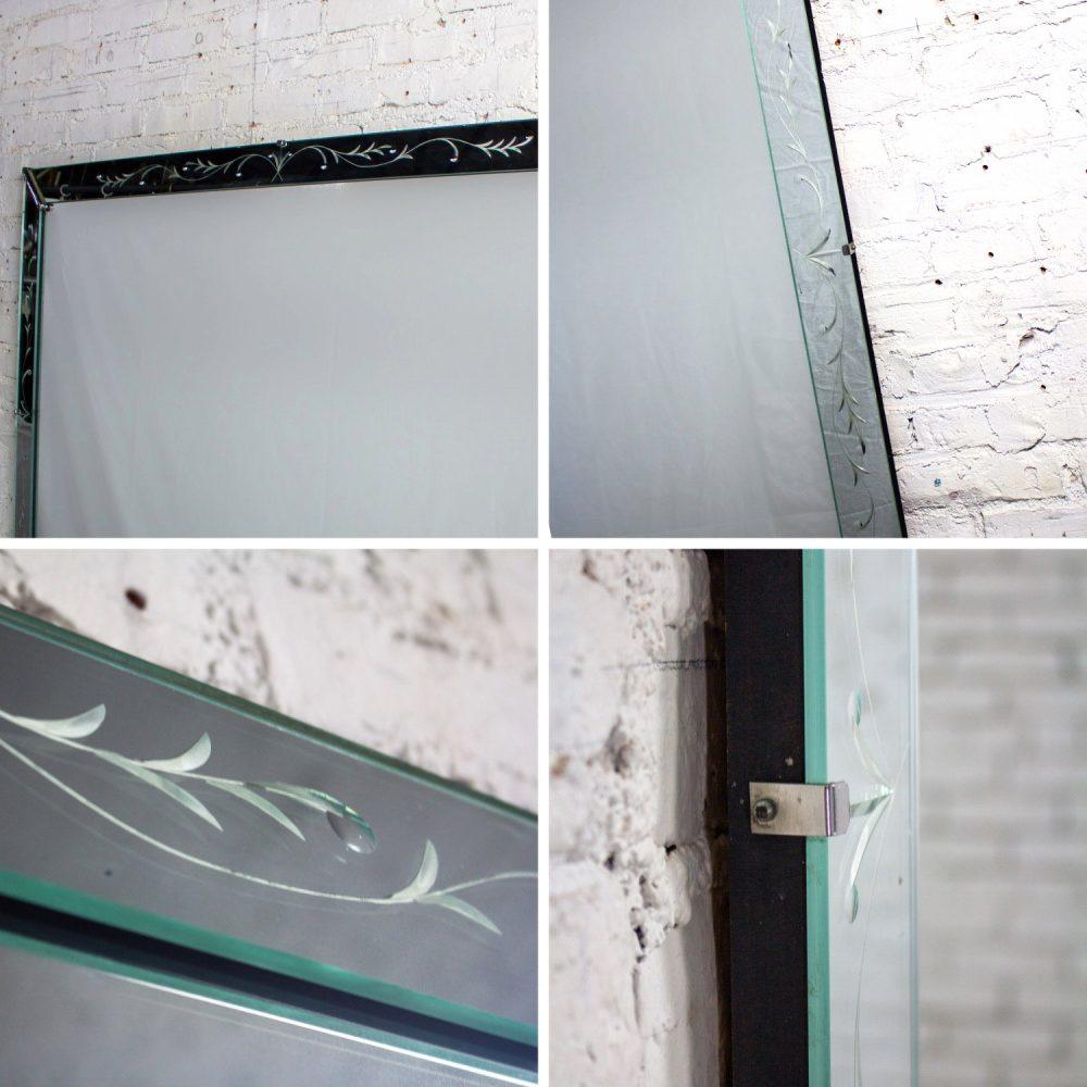1930-1950’s Art Deco Hollywood Regency Etched Venetian Glass Rectangular Wall Mirror