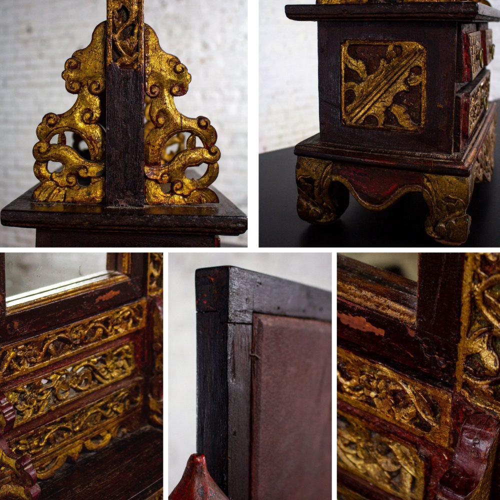 Late 19th to 20th Century Indonesian Maduran Tabletop Jewelry Case or Vanity Mirror w/Chest