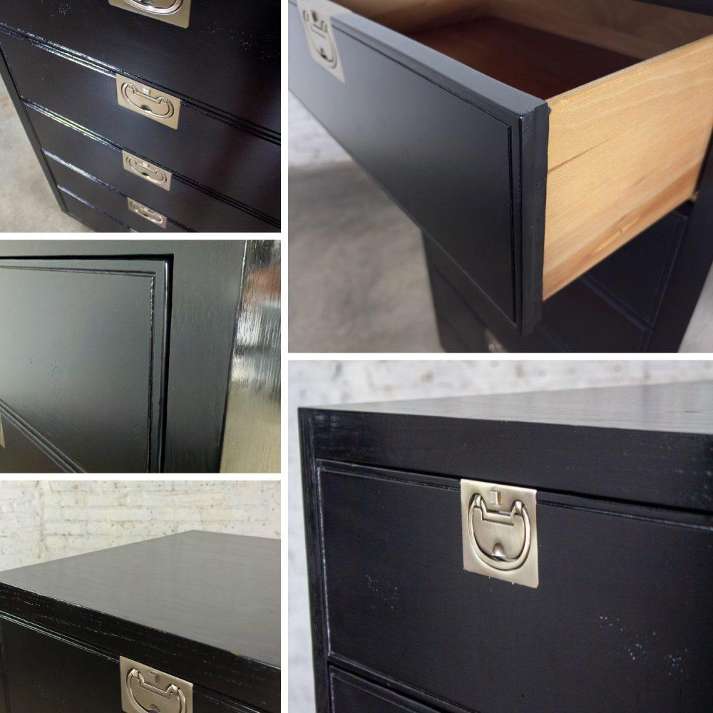 Mid to Late 20th Century Modern Campaign Henredon Black Narrow Chest of Drawers or Lingerie Cabinet