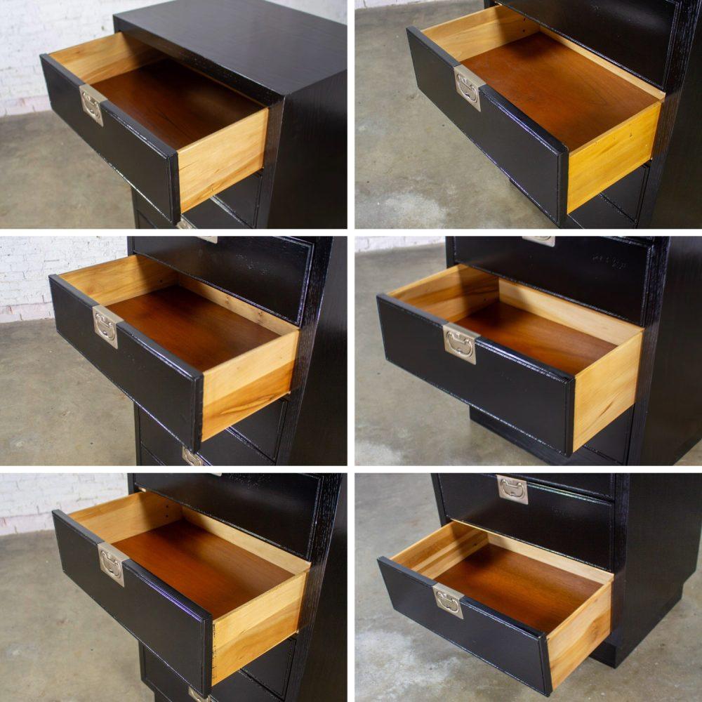 Mid to Late 20th Century Modern Campaign Henredon Black Narrow Chest of Drawers or Lingerie Cabinet