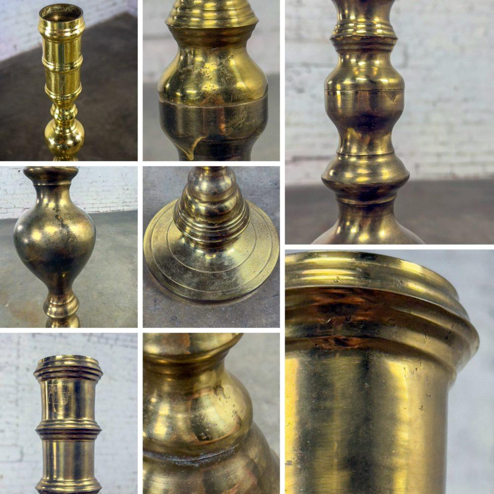 20th Century Moroccan Bohemian & Boho Chic Style Set of 3 Tiered Turned Brass Floor Candlesticks