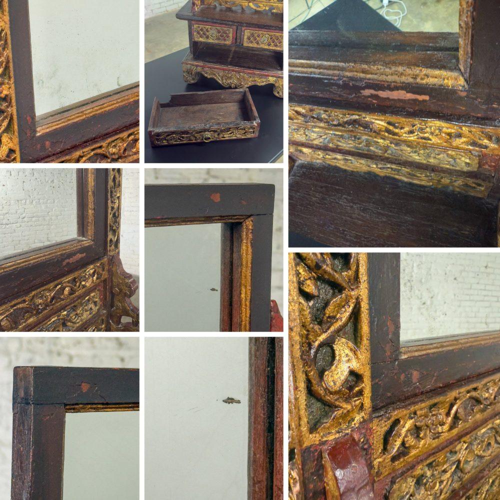 Late 19th to 20th Century Indonesian Maduran Tabletop Jewelry Case or Vanity Mirror w/Chest