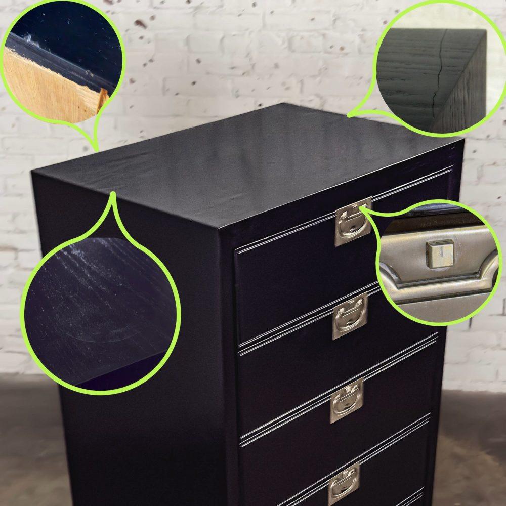 Mid to Late 20th Century Modern Campaign Henredon Black Narrow Chest of Drawers or Lingerie Cabinet