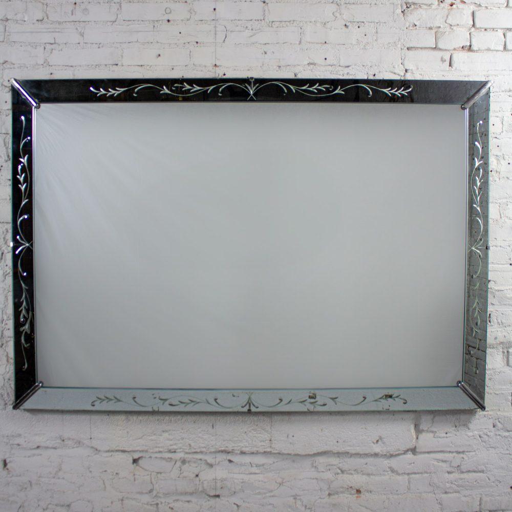 1930-1950’s Art Deco Hollywood Regency Etched Venetian Glass Rectangular Wall Mirror