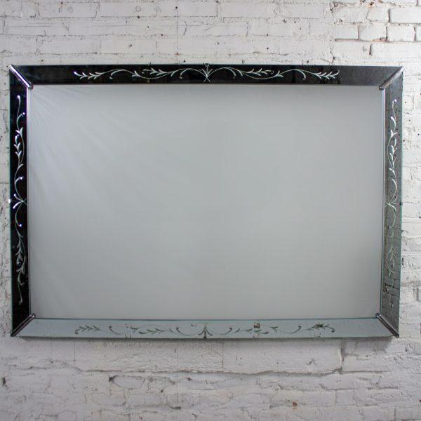 1930-1950’s Art Deco Hollywood Regency Etched Venetian Glass Rectangular Wall Mirror