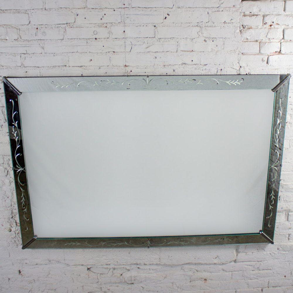 1930-1950’s Art Deco Hollywood Regency Etched Venetian Glass Rectangular Wall Mirror