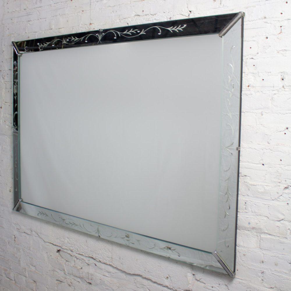 1930-1950’s Art Deco Hollywood Regency Etched Venetian Glass Rectangular Wall Mirror