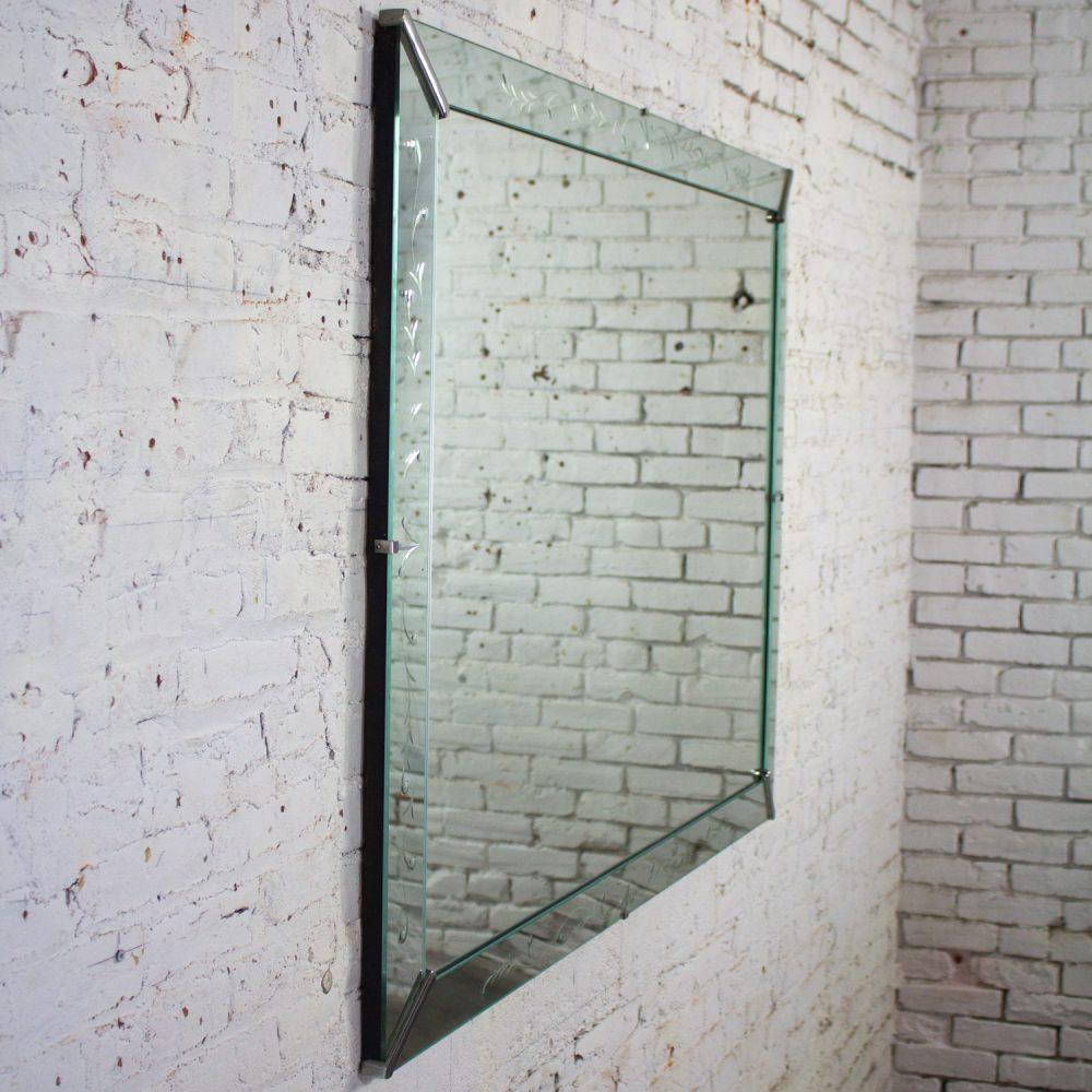 1930-1950’s Art Deco Hollywood Regency Etched Venetian Glass Rectangular Wall Mirror