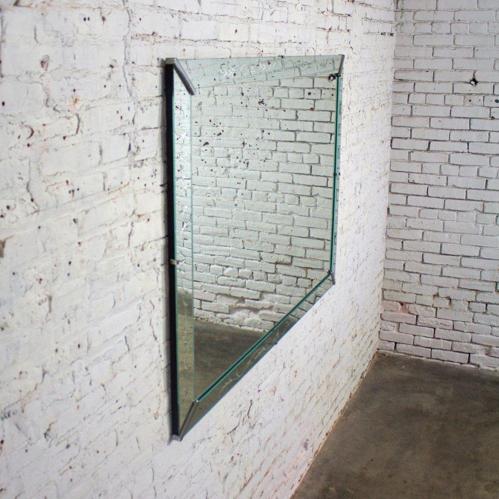1930-1950’s Art Deco Hollywood Regency Etched Venetian Glass Rectangular Wall Mirror