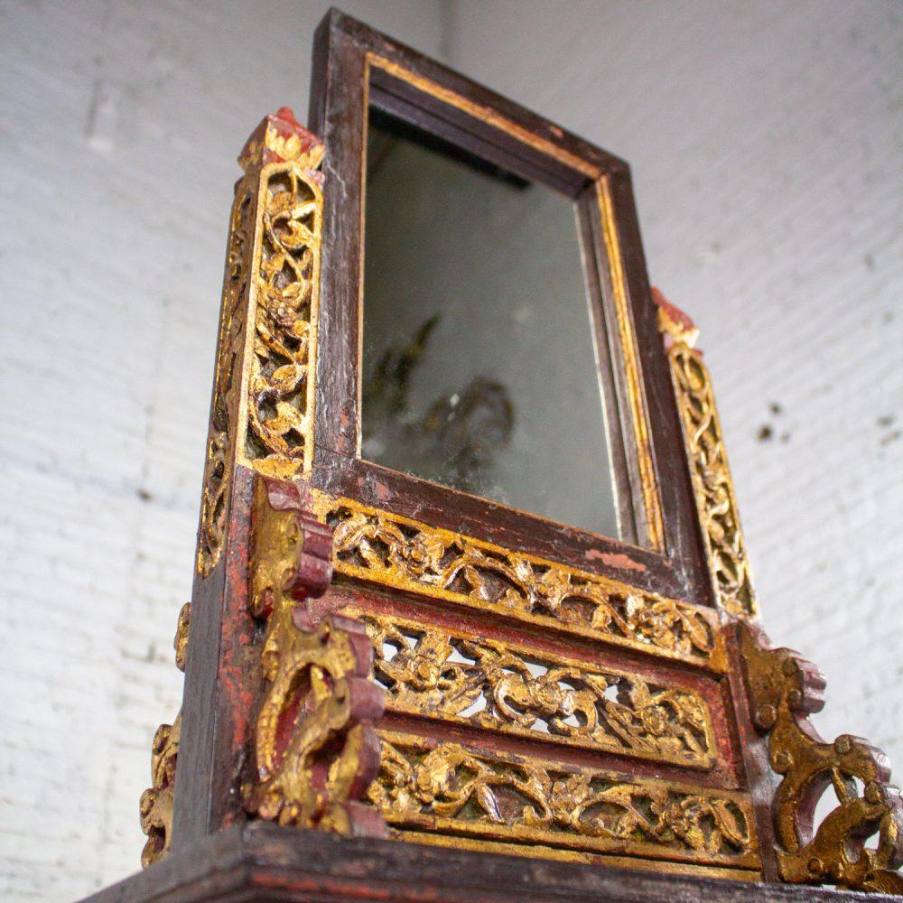 Late 19th to 20th Century Indonesian Maduran Tabletop Jewelry Case or Vanity Mirror w/Chest