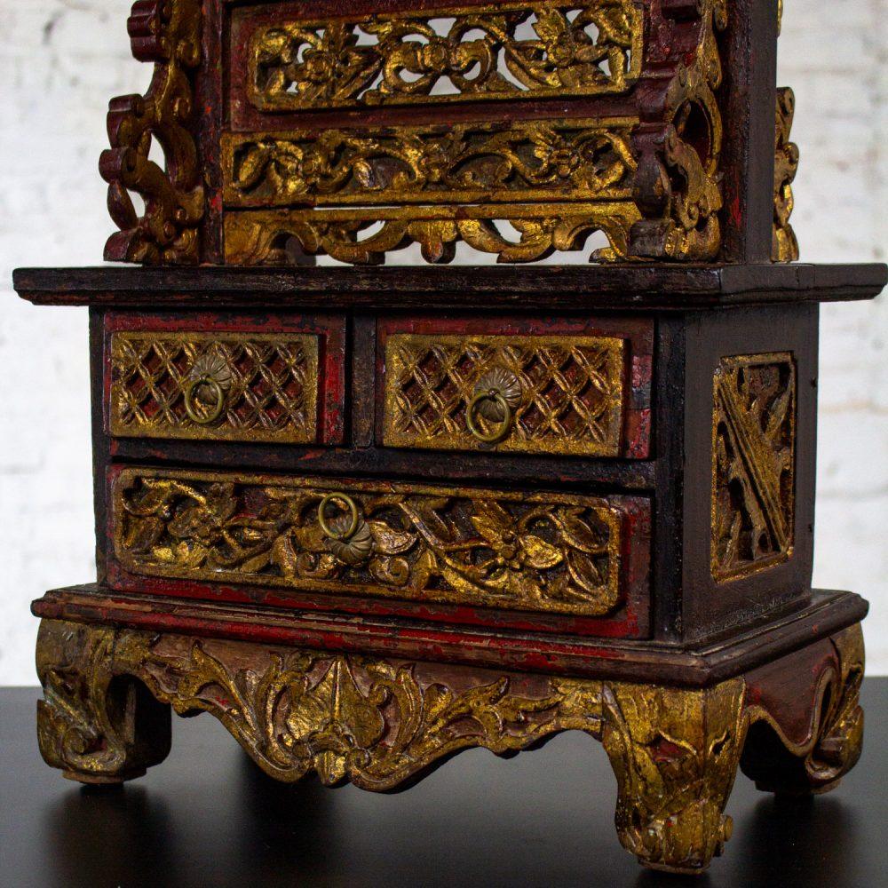 Late 19th to 20th Century Indonesian Maduran Tabletop Jewelry Case or Vanity Mirror w/Chest