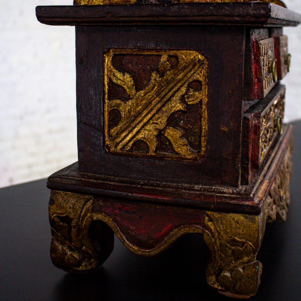 Late 19th to 20th Century Indonesian Maduran Tabletop Jewelry Case or Vanity Mirror w/Chest