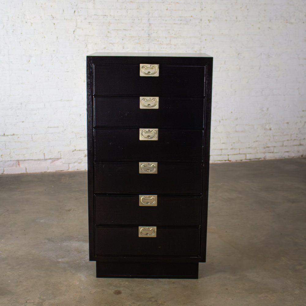 Mid to Late 20th Century Modern Campaign Henredon Black Narrow Chest of Drawers or Lingerie Cabinet