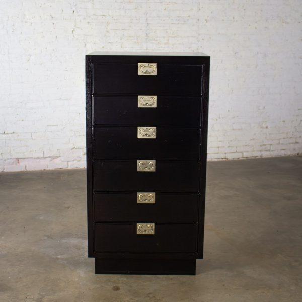 Mid to Late 20th Century Modern Campaign Henredon Black Narrow Chest of Drawers or Lingerie Cabinet