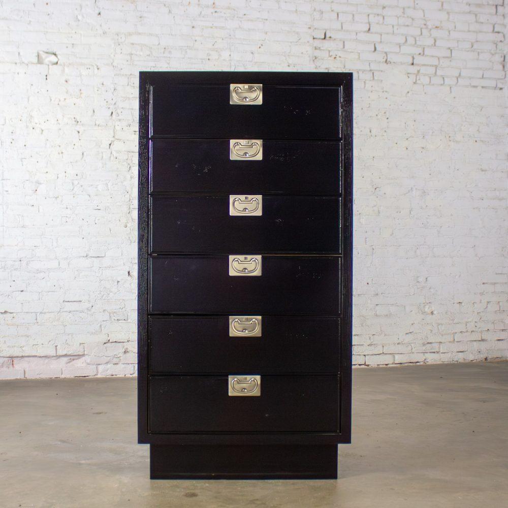 Mid to Late 20th Century Modern Campaign Henredon Black Narrow Chest of Drawers or Lingerie Cabinet