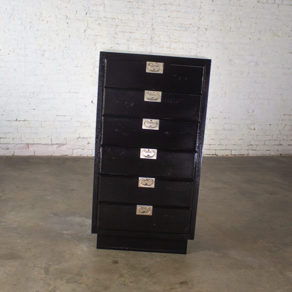 Mid to Late 20th Century Modern Campaign Henredon Black Narrow Chest of Drawers or Lingerie Cabinet